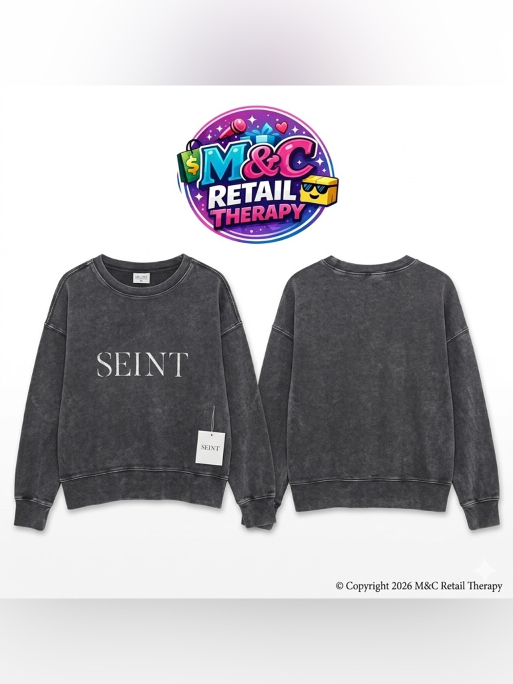 SEINT Washed Black Crewneck Sweatshirt